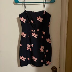 Hello Molly Navy & Pink flower mini dress, triangle leg cutout